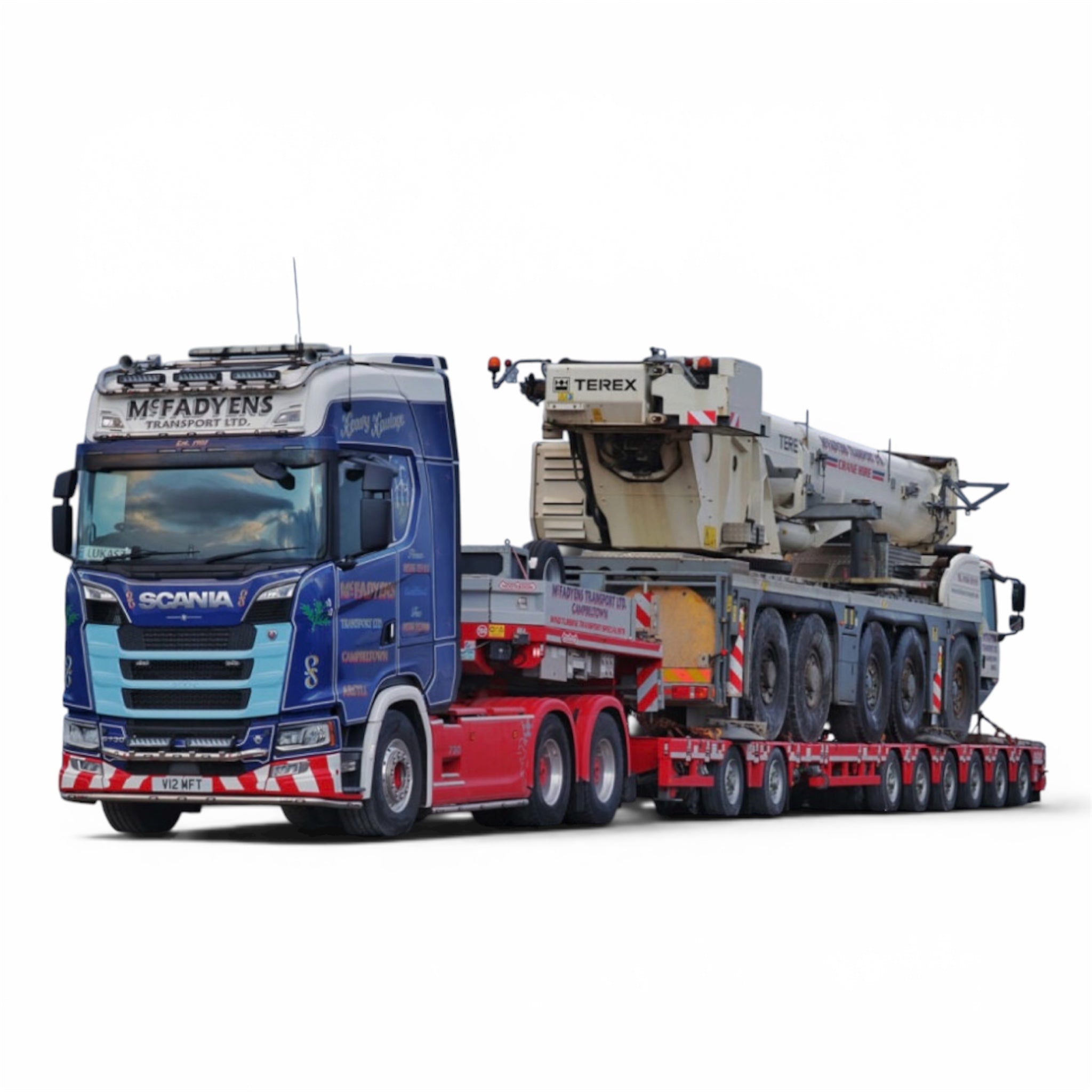 WSI McFadyens Scania S Highline CS20H 6x4 with 6 Axle Nooteboom Manoovr Low Loader & 2 Axle Dolly (Pre Order)