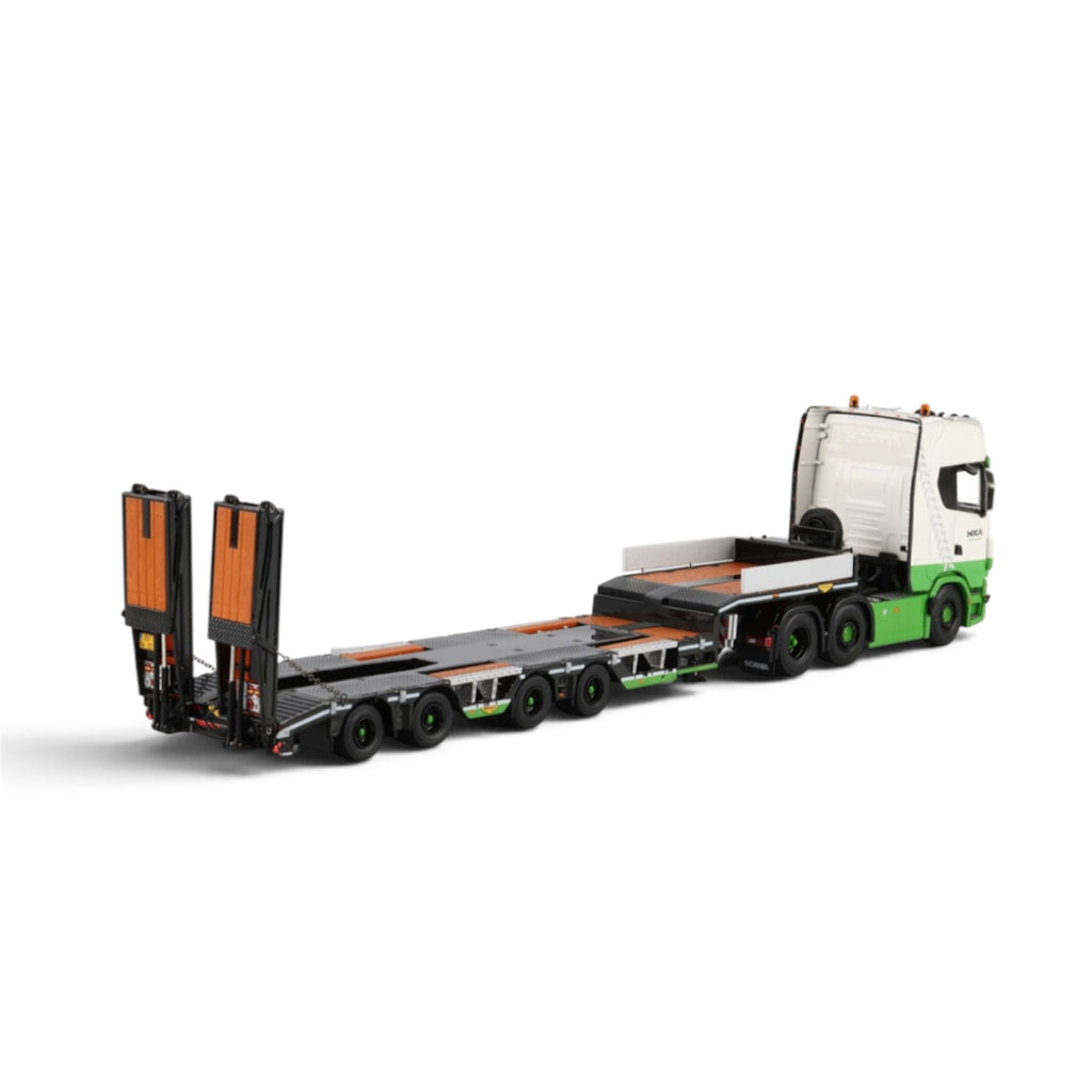 WSI HKA Scania S Highline CS20H 6x2 with Broshuis Wheel Well Semi Lowloader with Ramps rear view