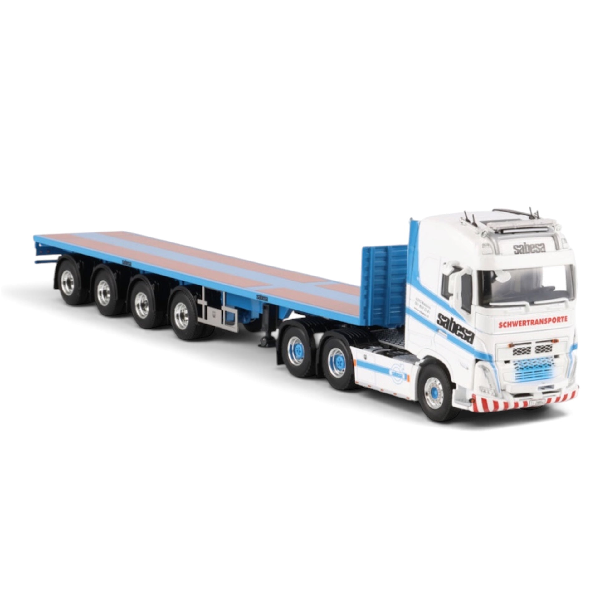 WSI Sabesa SA (Switzerland) Volvo FH5 Globetrotter 6x4 with 4-Axle Flatbed Trailer front right view