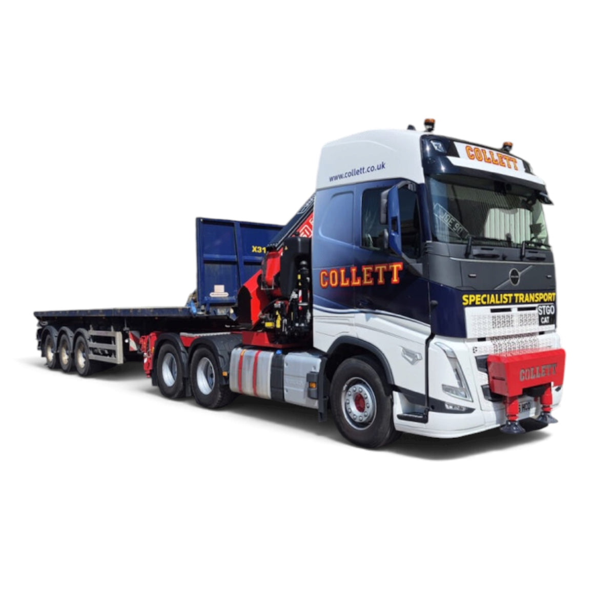 WSI Collett Volvo FH5 MY2024 Globetrotter 6x4 Flatbed Trailer - 3 Axle with Fassi 1100 detail view