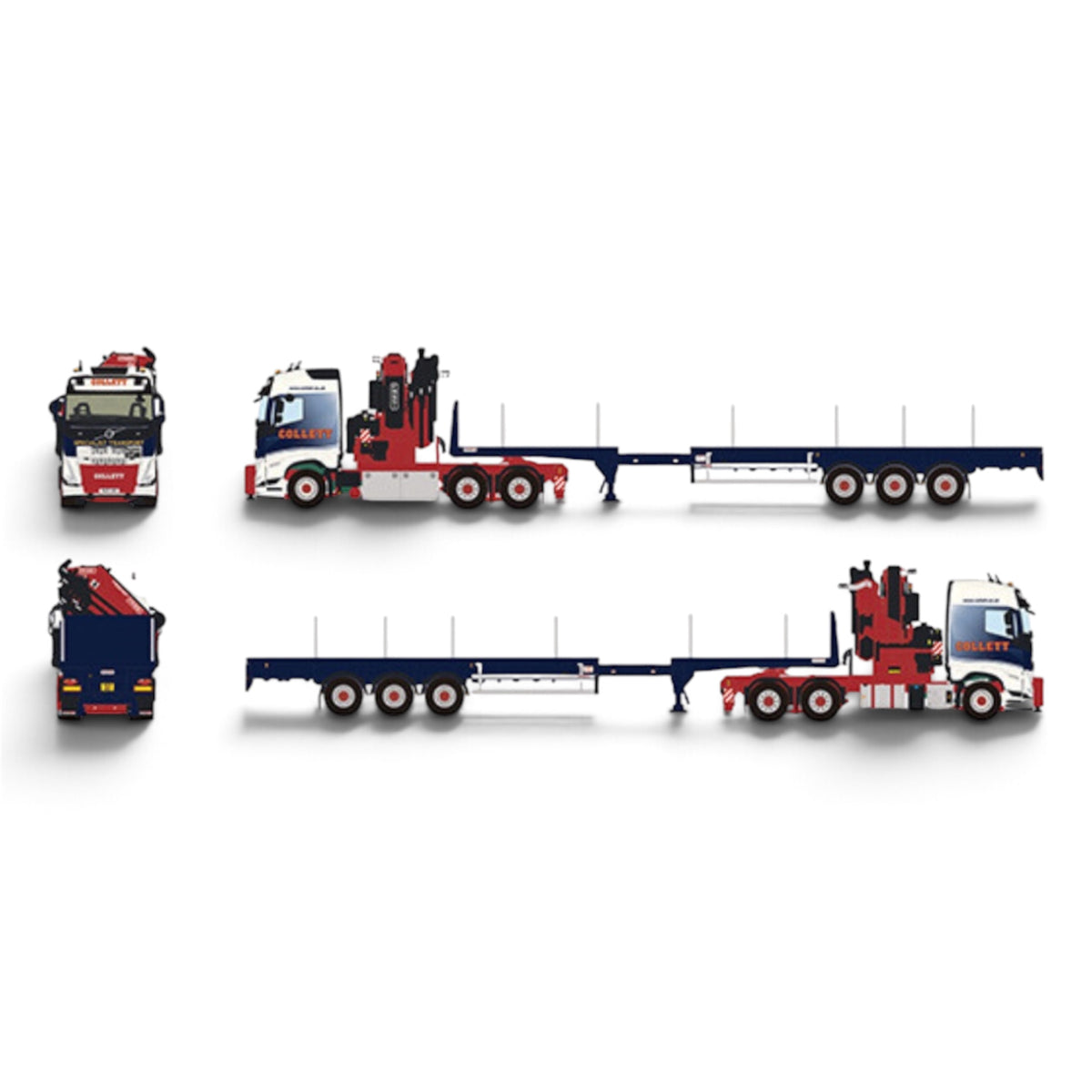 WSI Collett Volvo FH5 MY2024 Globetrotter 6x4 Flatbed Trailer - 3 Axle with Fassi 1100