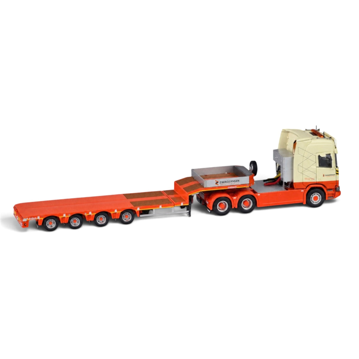 IMC Zwagerman Scania R 6x4 with 4 Axle Nooteboom Lowloader Trailer side view